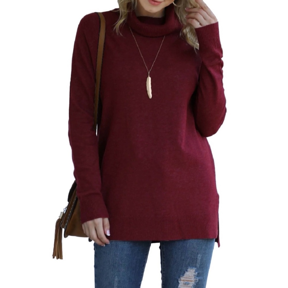 Long Sleeve Side Slit Turtleneck